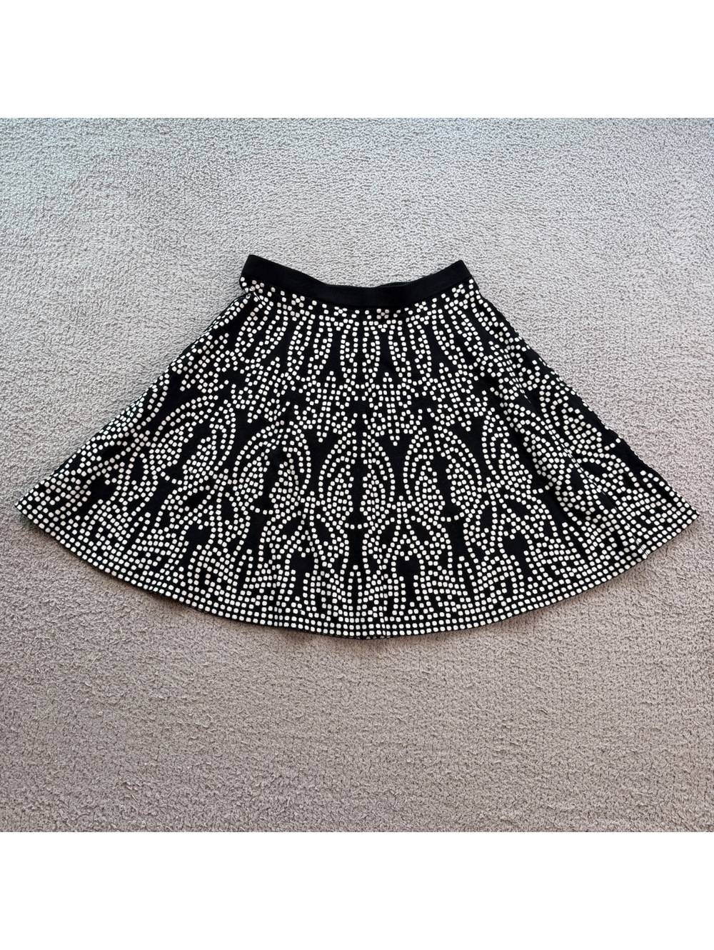 Saks Fifth Avenue Black White Geometric Knit Fit & Flare Skater Skirt Women's M